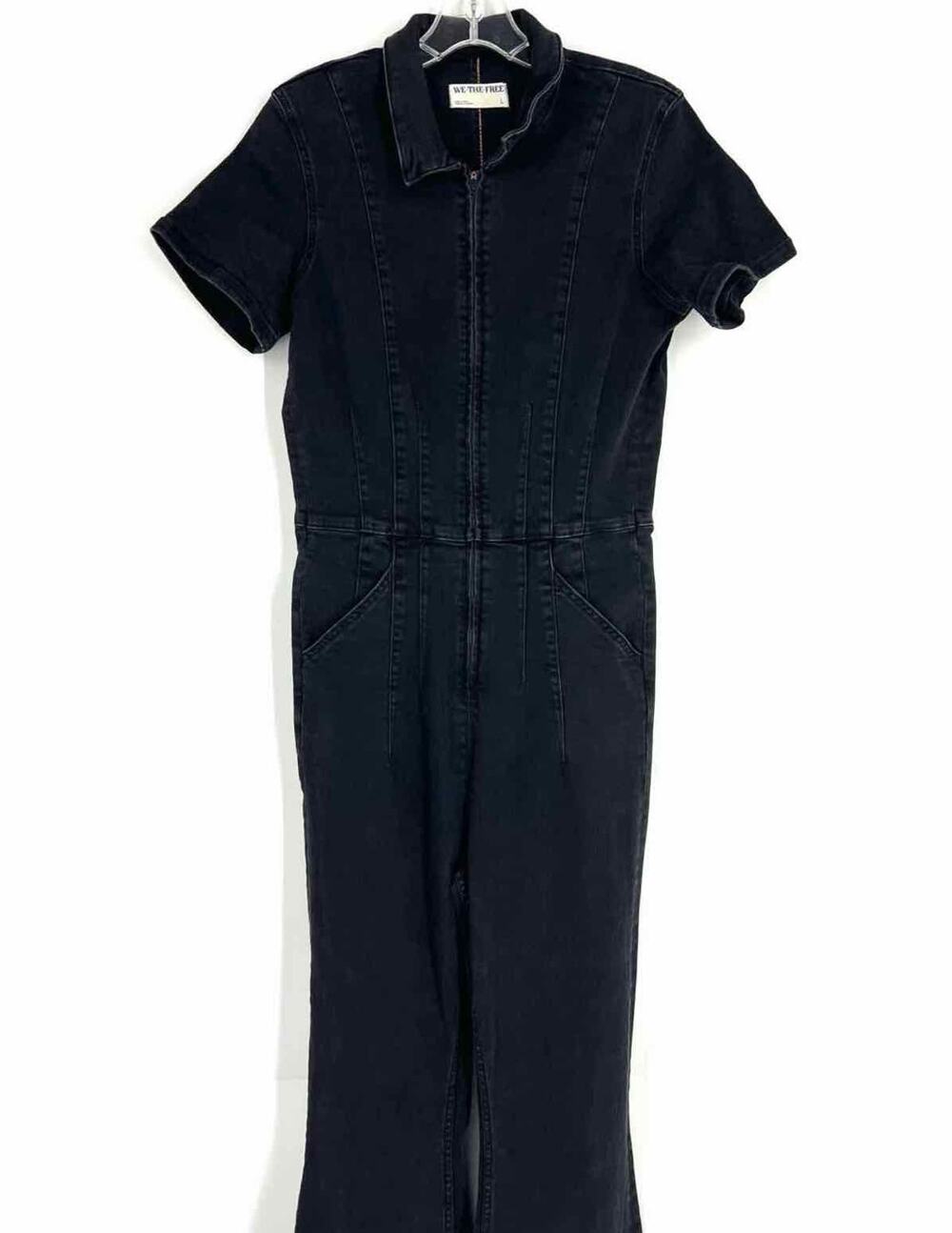 We The Free Size L Black Flare Denim Designer Jumpsuit